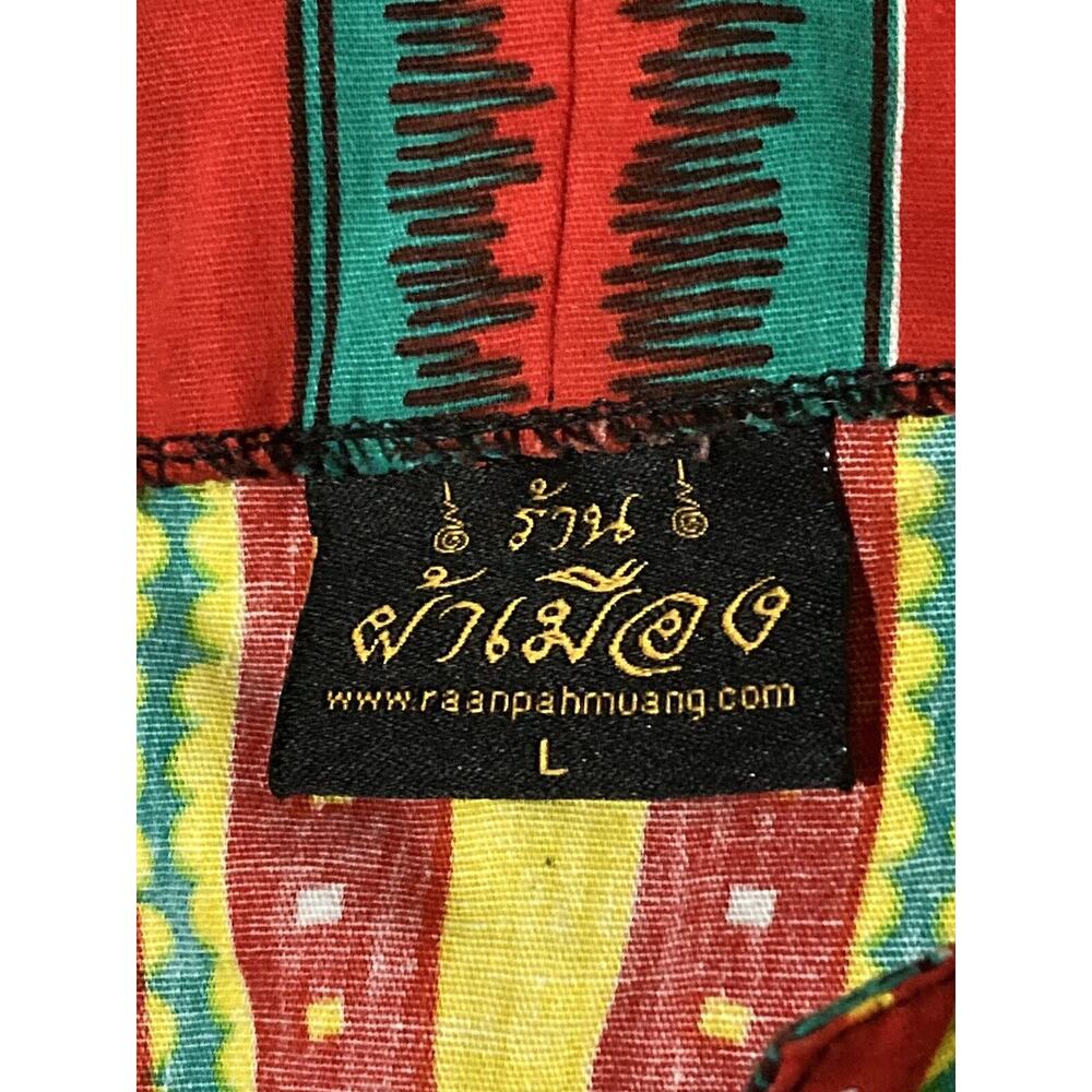 RaanPahMuang Brand Unisex Red Yellow Black Dashiki Cotton Shirt Large Tribal - Picture 2 of 6